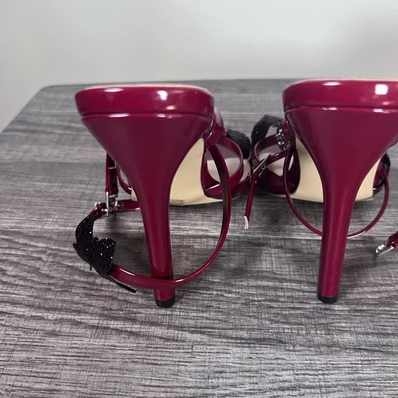 Elegant Burgundy Stiletto Heels with Butterfly Accents Size 5 (EU 35) - Picture 4 of 8